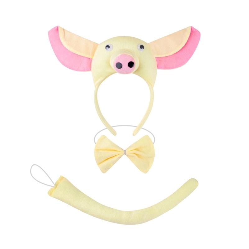 Piggy Costume Set Includes Piggy Tail Headband Bowtie Glove Skirt Halloween Piggy Role Play Outfit for Kid Cosplay