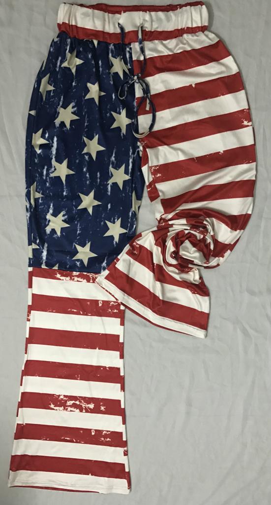 Womens High Waist Casual American Flag Print Drawstring Loose Wide Leg Pants For Summer