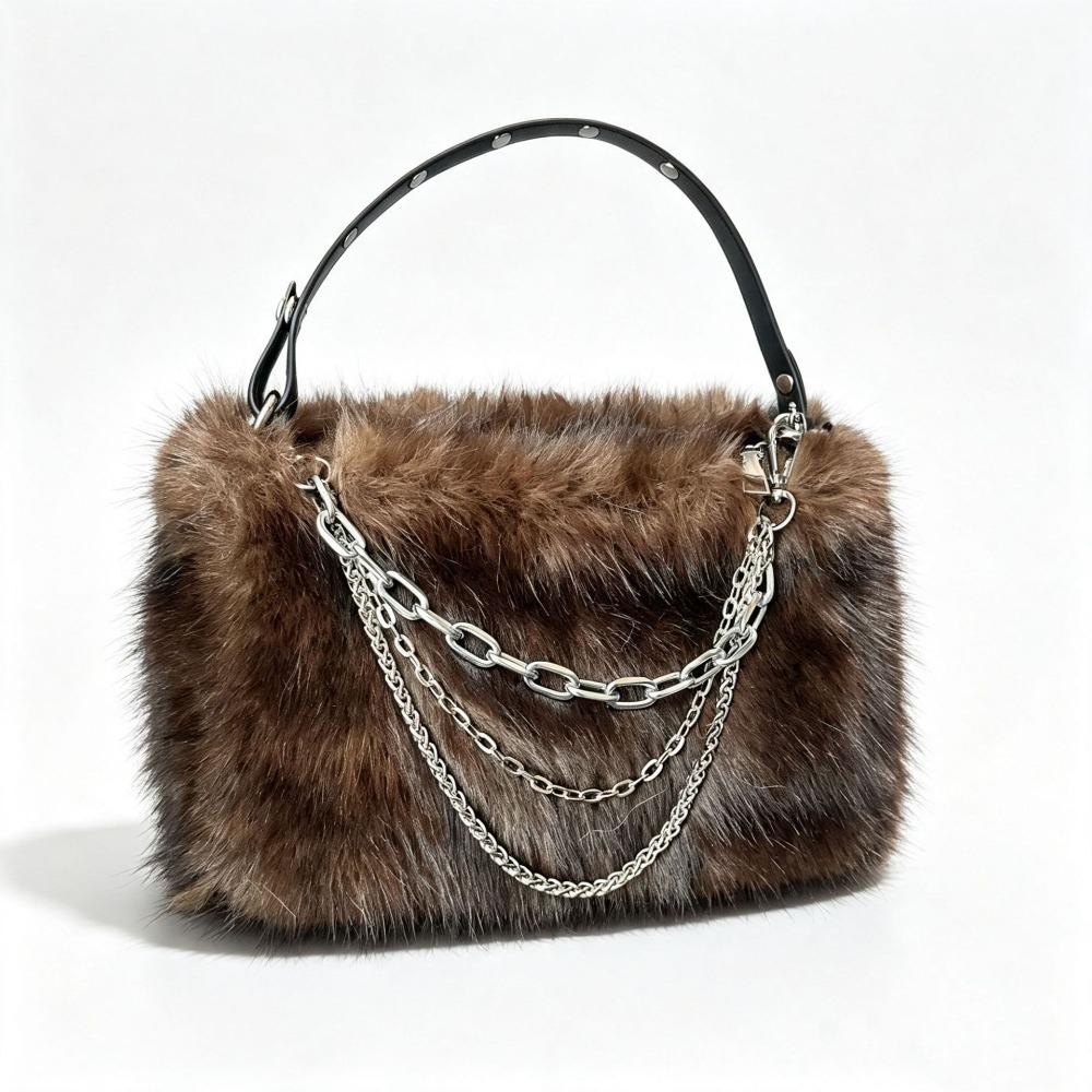 Y2k Fluffy Hobo Bags Portable Armpit Bag Portable PU Handbag Daily