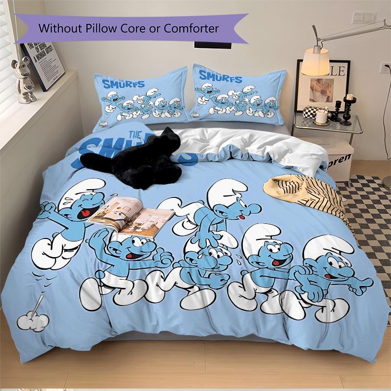 Smurfs Blue Fun Print 3Pcs Bedding Setduvet Cover With 2 Bedropillowcase Home Birthday Gift
