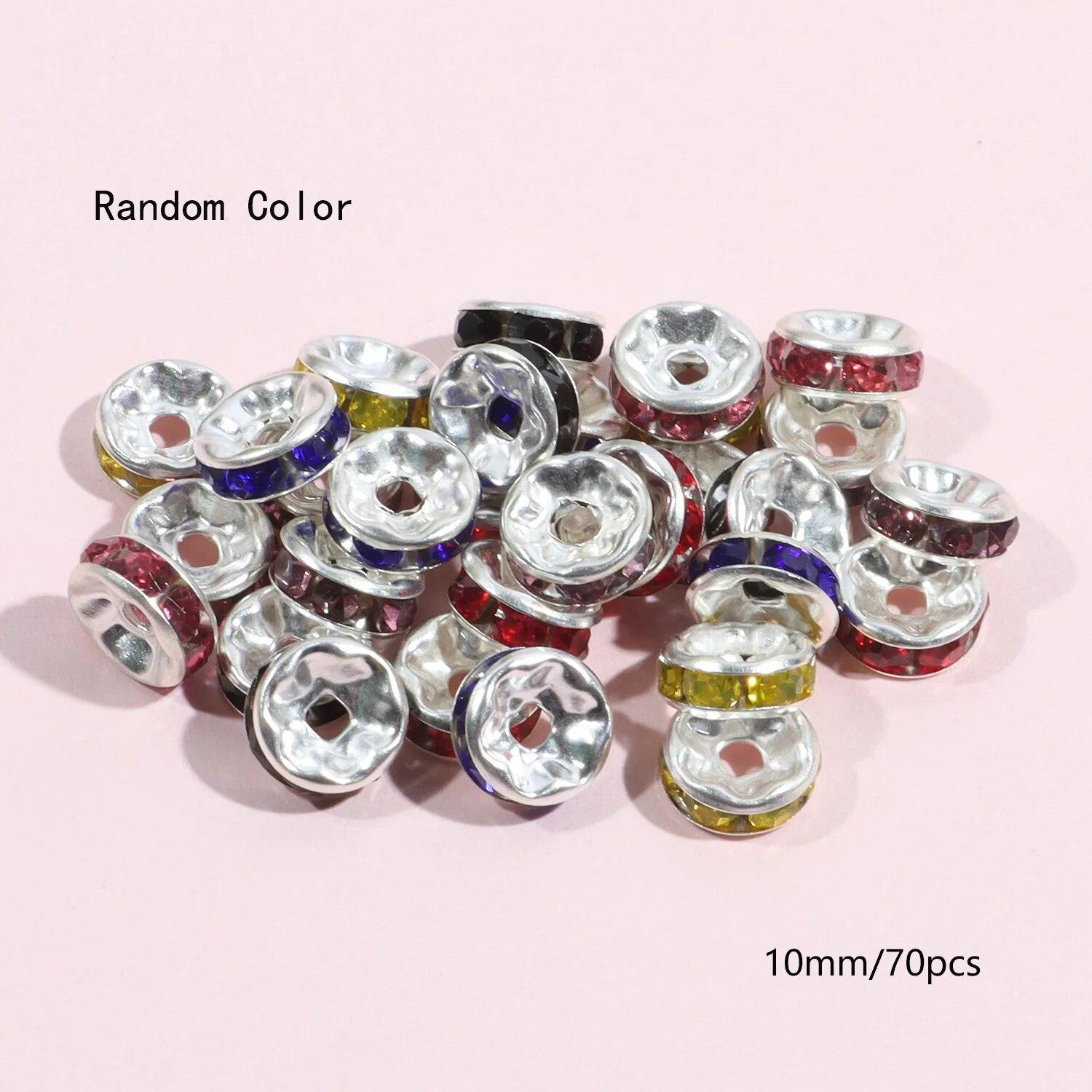 

70pcs 6 8 mm Rondelle Spacer Beads Silver Plated Rhinestone Mix Color Crystal Loose Beads for Necklaces Bracelets Jewelry Making