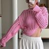 Womens Cropped Knit Sweater Casual Streetwear Long Sleeve Hollow Out Pullover Top