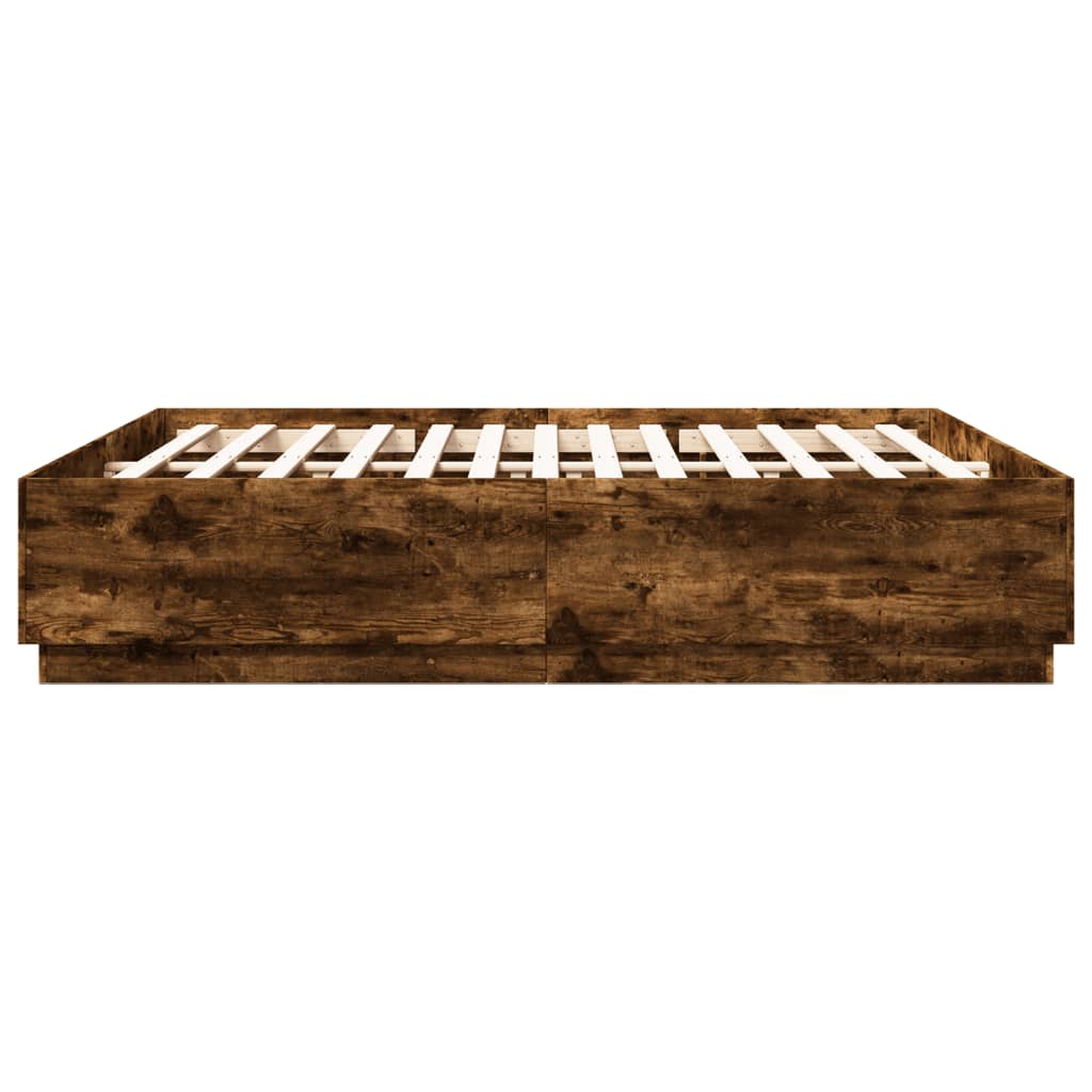LED Bed Frame In Smoked Oak 200x200 Cm Engineered Wood