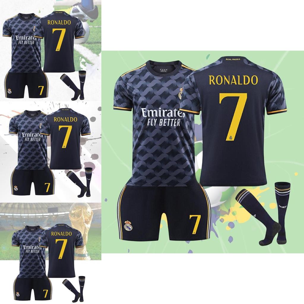 2324 Real Madryt Niebieska Koszulka Wyjazdowa 10 Modrić 7 Vinícius 5 Varane Zestaw Piłkarski
