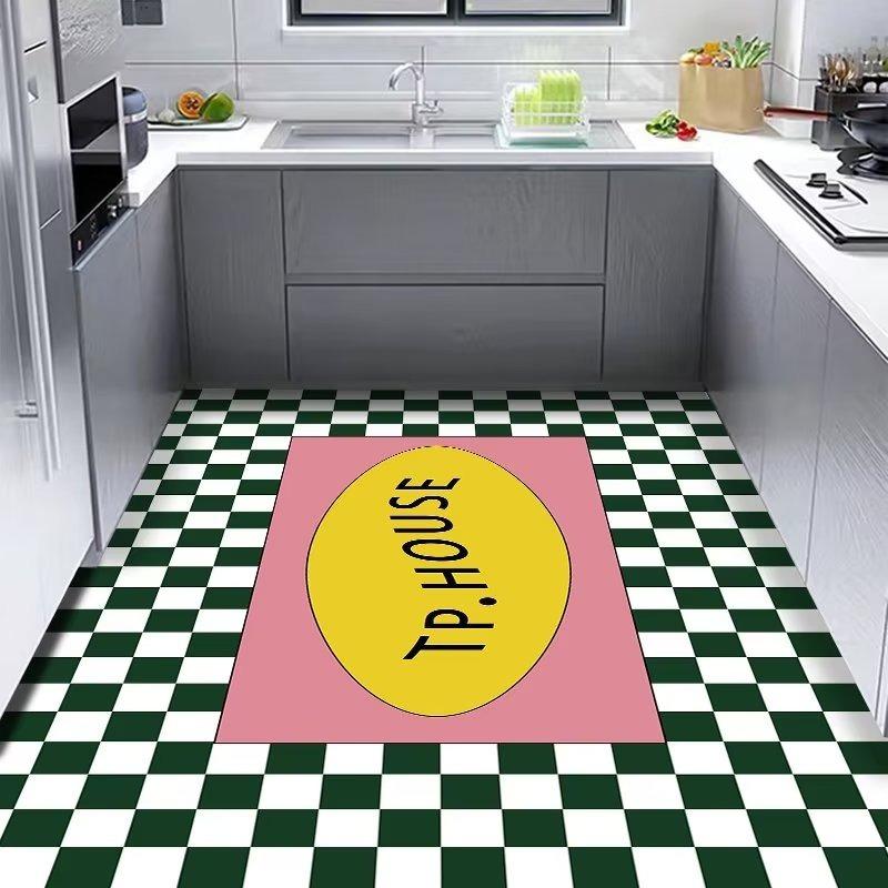 Pvc Kitchen Rug Modern Style Plaid Carpet Leather Waterproof Floor Mat Anti-slip Oil-proof Mats Large Area Home Decoration Rugs