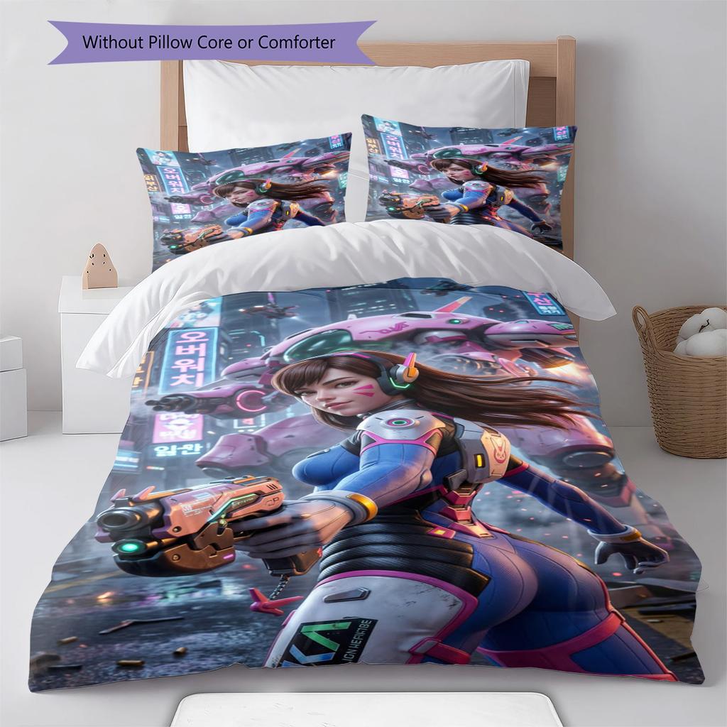 Overwatch Heroes Pattern Bedding Set Quilt Cover Pillowcase Home Decor Gift (1 * Duvet Cover + 2 * Pillowcase, Without Core)