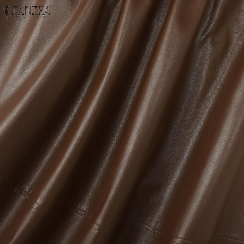 ZANZEA Women Casual Faux PU Leather A-line Long Skirts