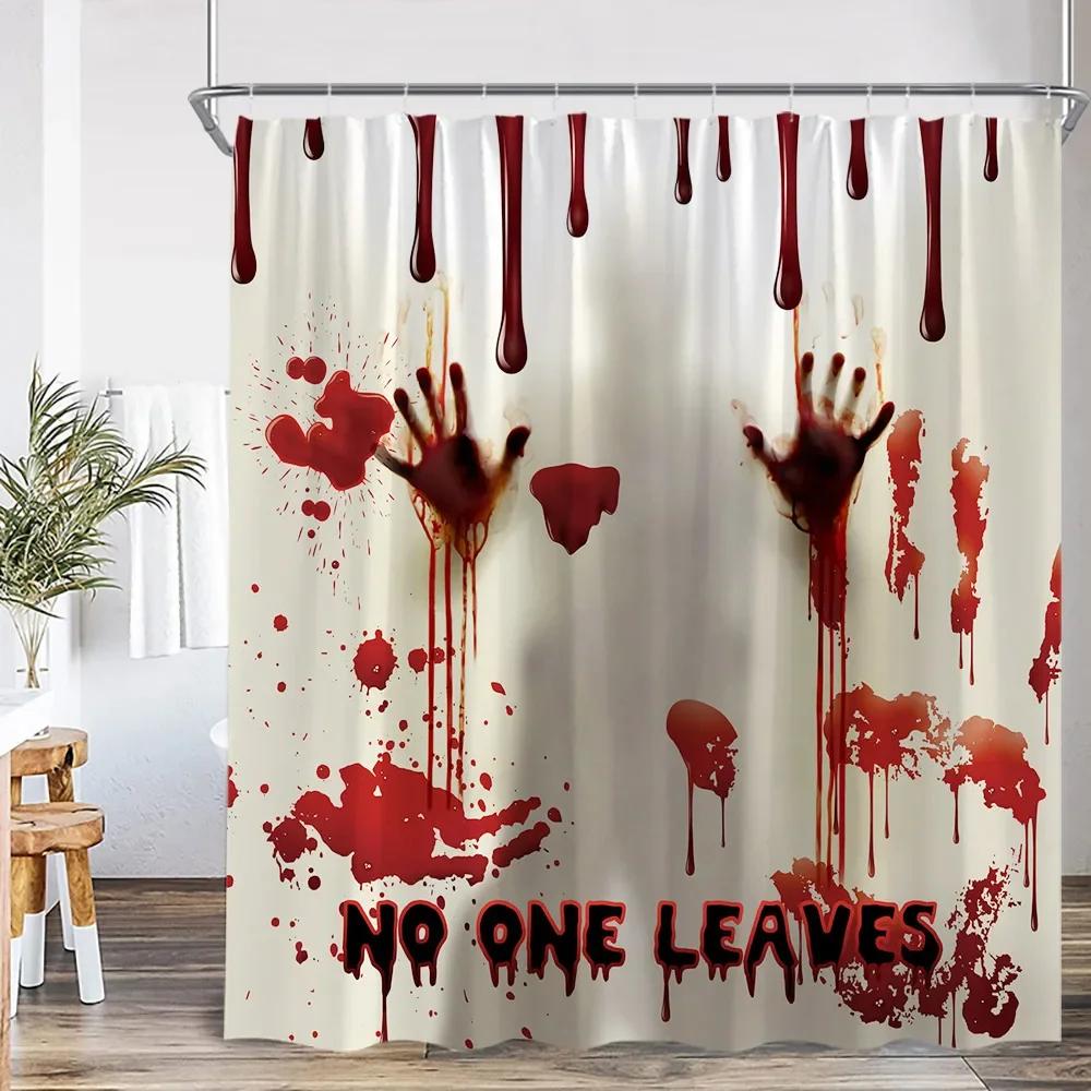 Bloody Handprints Halloween Blood Drops Help Me Shower Curtain Horror Bathroom Decoration Shower Curtain