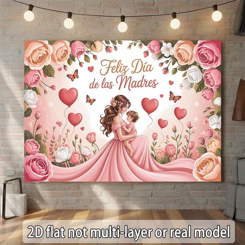 2D Pink Rose Mother's Day Backdrop, Latinx Mother's Day & Party Decoration