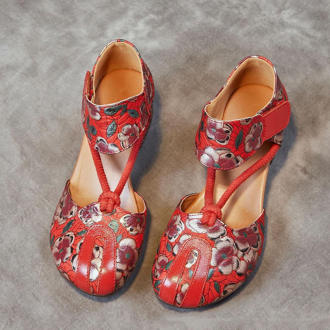 

Женские летние модные винтажные босоножки из натуральной кожи с принтом на толстом каблуке, повседневные туфли в стиле ретро с круглым носком на высоком каблуке 39 красный