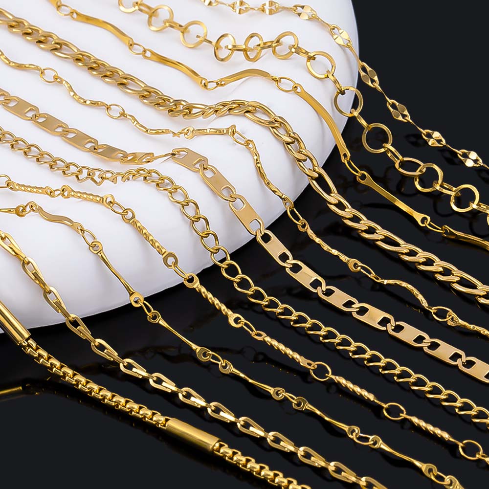 No Fade 1M 2Meter Stainless Steel Gold Plated Lips Chains DIY Chain for Needlework Necklace Bracelet Jewelry Making Accessories