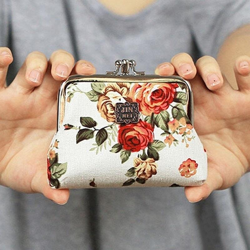 New Women Mini Clutch Flower Wallet Hasp Canvas Purse Cute Coin Holder Case Bag