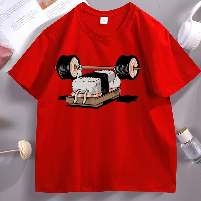 Funny Sushi Weight Lifting Tshirt Man Cotton Short Sleeve Round Neck T Shirt Men Women Casual Loose Breathable Tees Streetwear