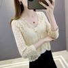 Summer Women's Cut-out Knit Sweater Thin Short Three-quarter Sleeve Sunscreen Cardigan