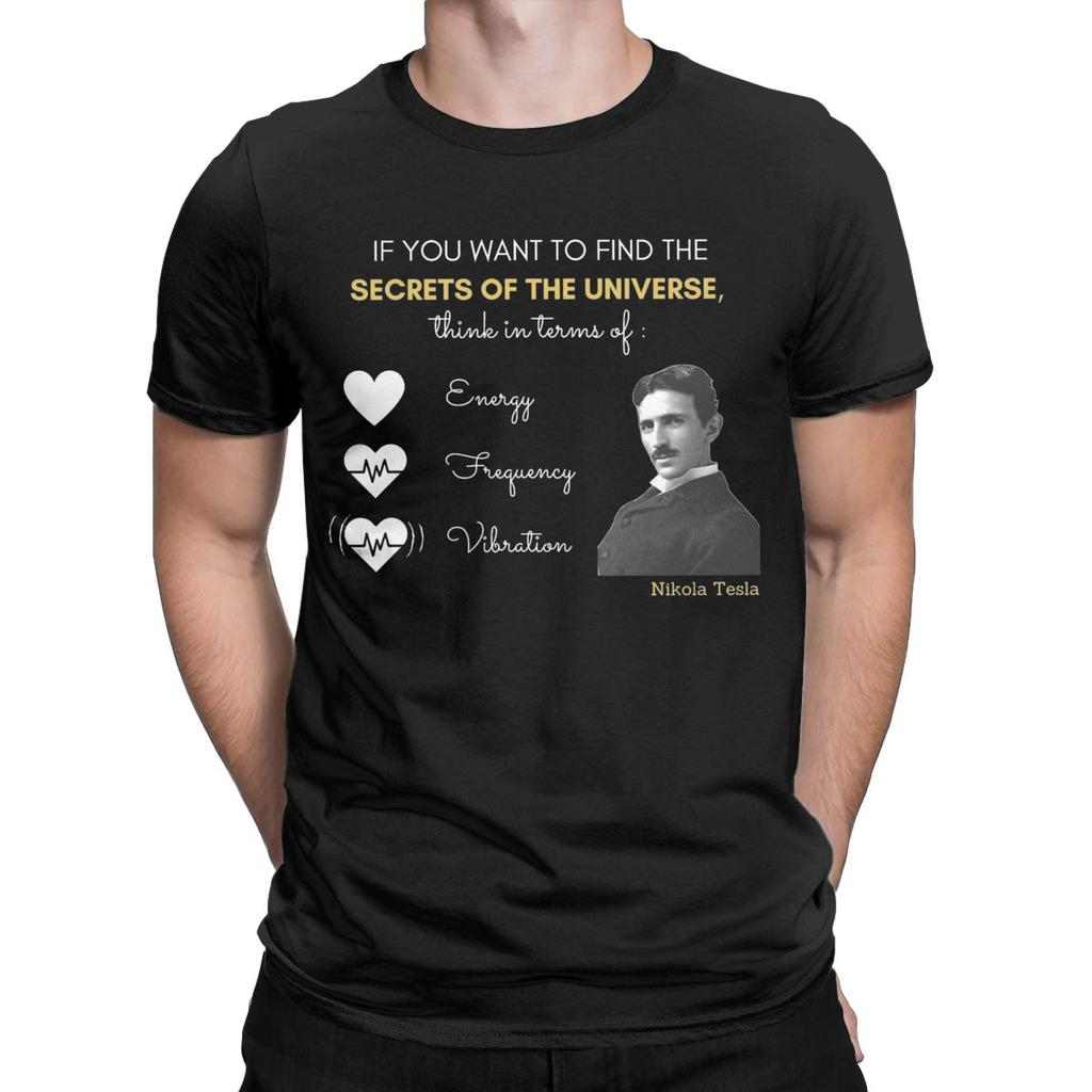 Nikola Tesla Tajemství Vesmíru Pánská Trička Vintage Tričko Krátký Rukáv Kulatý Výstřih Trička 100% Bavlna Nápad na Dárek Topy