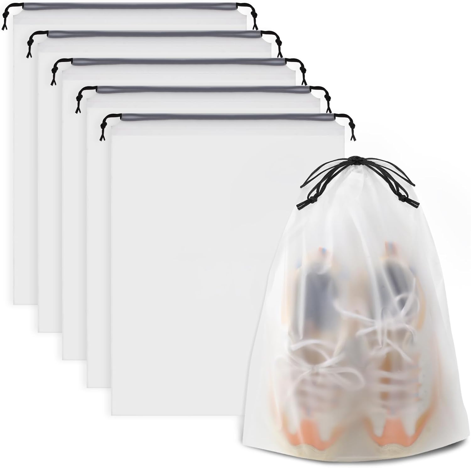 Waterproof Travel Drawstring Shoe Bags for Packing, Storage, Travel Essentials for Men and Women, 15.7 x 11.8 inches, Clear, 5 pieces 5 Count