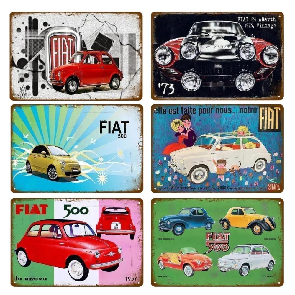 

Classic Fiat 500 Vintage Metal Tin Signs Metal Poster Wall Art Decor Poster Cafe Bar Pub Home Wall Decor Car Metal Art Poster 20x30cm