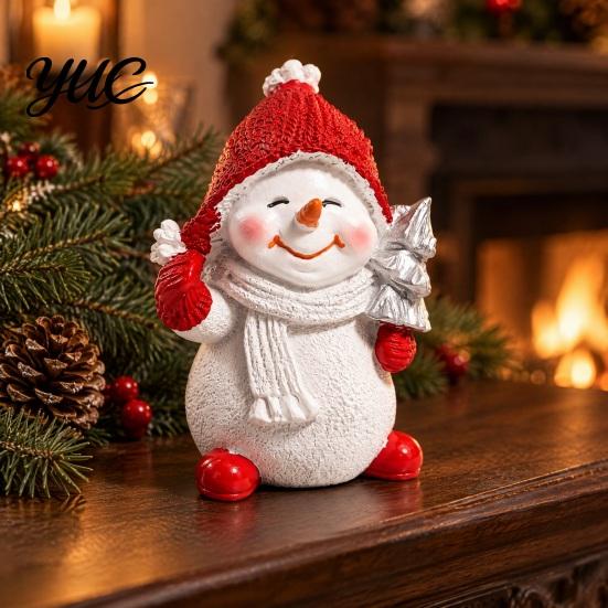 Resin Snowman Statue Christmas Figurine, Festive Tabletop Ornament for Home Living Room Holiday Table Centerpieces Dining Decor, Cute Winter Sculpture