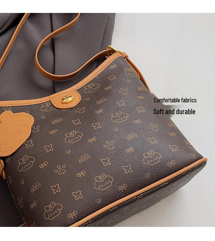 2025 Women's Large Capacity Retro Tote Bag, High-End Fashion Floral Commute Bag, Shoulder Crossbody Style