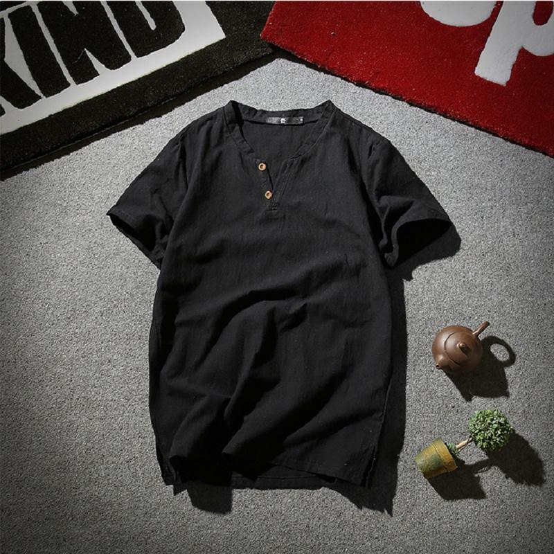 Exquisite 2018 Summer Japanese Linen Short-sleeved T-shirt For Men With Retro Appeal
