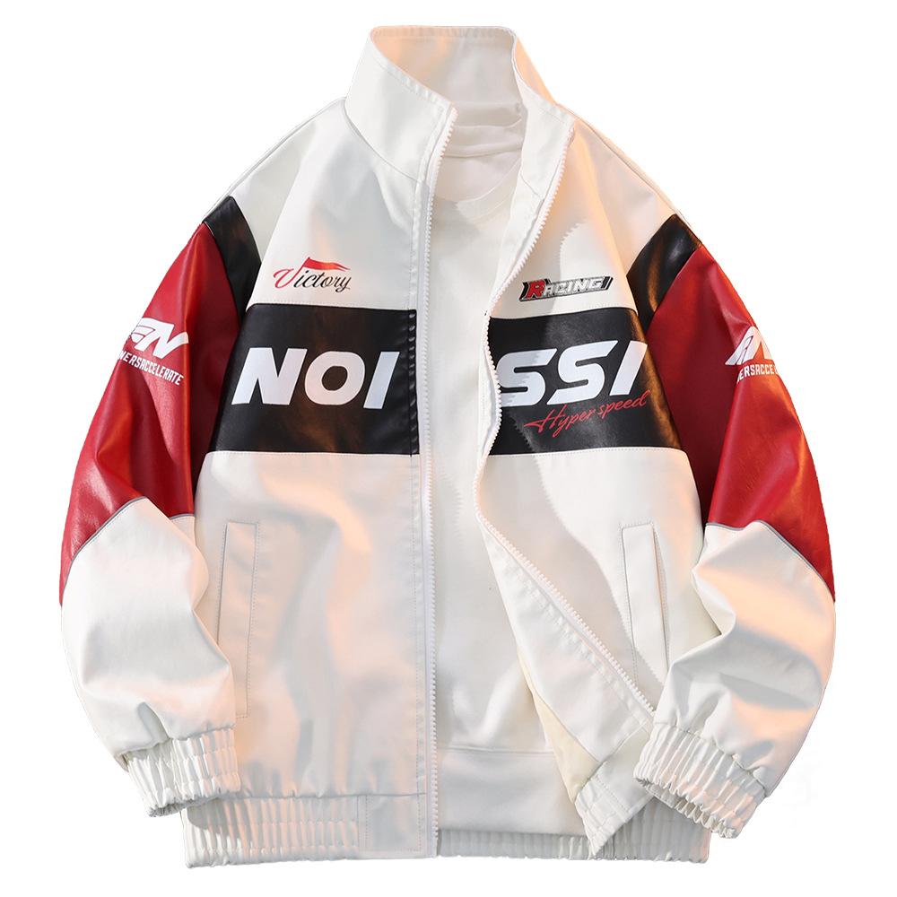 

Гоночный комбинезон Вышитая кожаная куртка Мужская куртка из мотоциклетной кожи со стойкой L белый