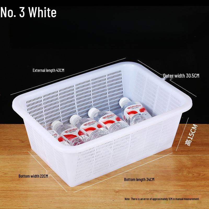Large White Plastic Rectangular Kitchen Basket for Draining, Washing, and Storage