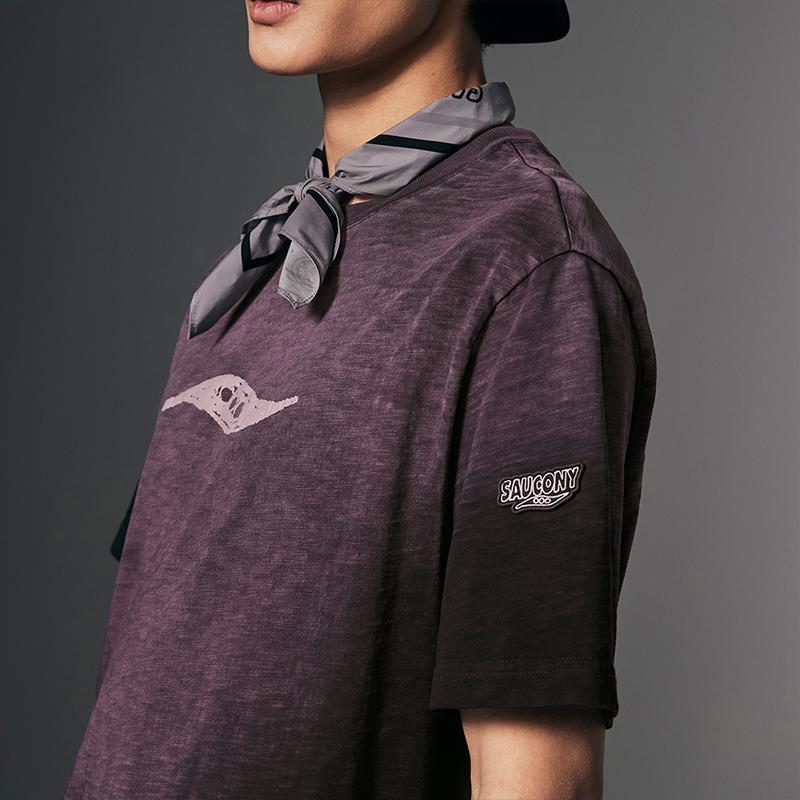 SAUCONY X Nathan Bell Collaboration Round Neck Pullover Fashion Short Sleeve T-Shirt Men T-Shirts Crimson Coffee SA3259ST15C-CO086