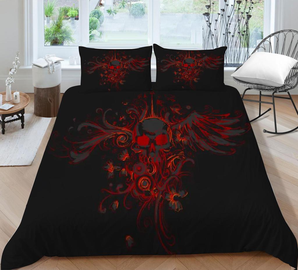 Bed Cover Home Bedclothes Bedding Set 2/3pcs 3D Skull Printing Microfiber Washable Bed Quilt Cover Set