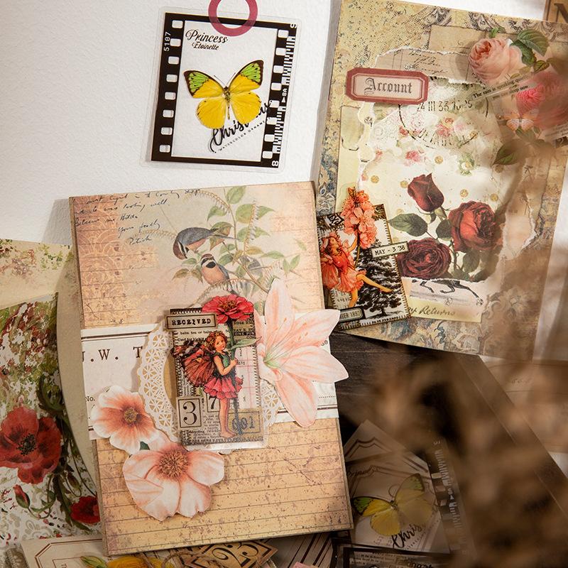 80-Sheet Vintage Paper & Sticker Mix Kit, Retro Patterns for Journaling, Scrapbooking & DIY Card Making, Self-Adhesive
