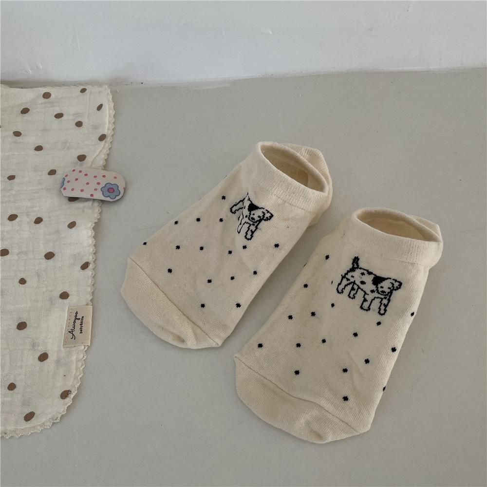 Ladies Summer Preppy Casual Puppy Embroidered Breathable Short Boat Socks