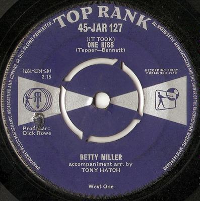 7inch Record BETTY MILLER - (It Took) One Kiss 45JAR127 Top Rank 1959 UK Pop Used