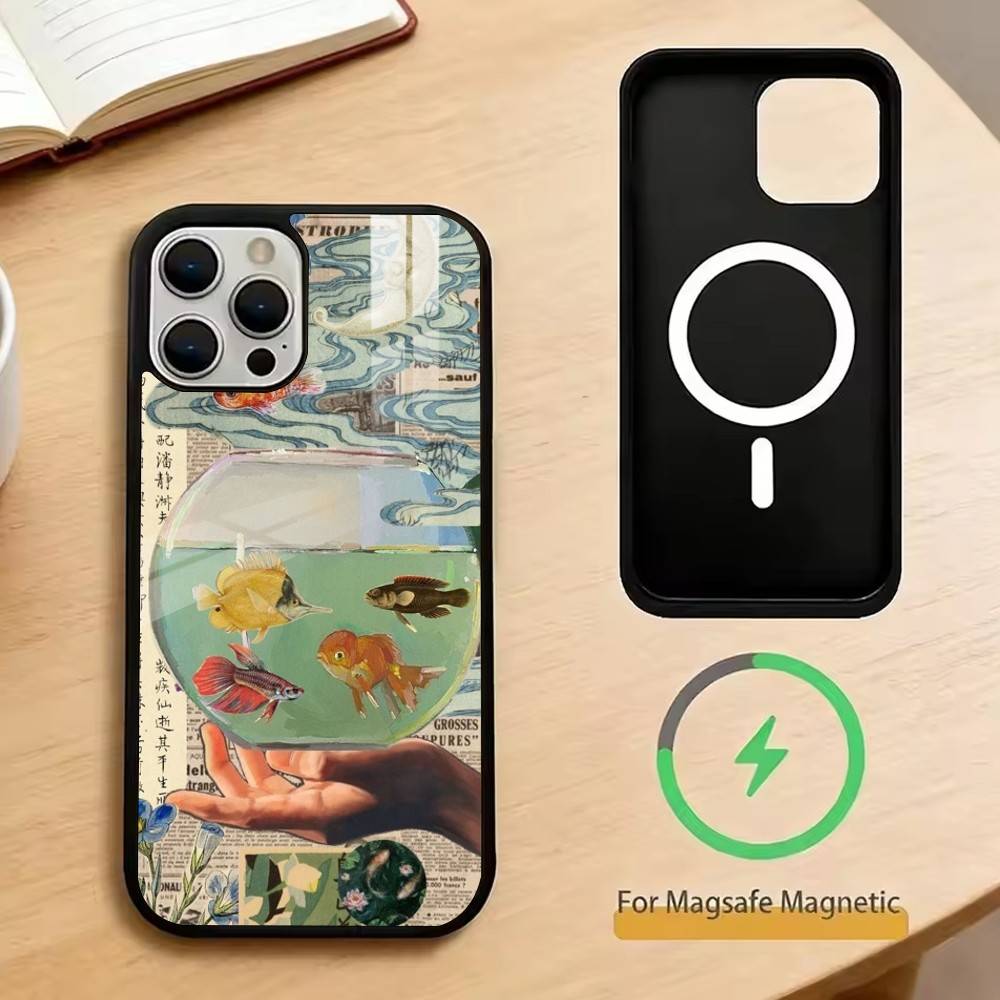 

Newspaper Goldfish Phone Case For iPhone17,16,15,14,13,12,11 Plus,Pro Magnetic For Magsafe Wireless Charging iPhone16PROMAX