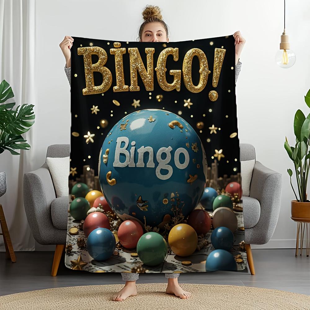 

Vintage Bingo Print Blanket, Soft Flannel Game Night Throw, Plush All Season Accent, Retro Themed Home Decor Gift 75x90cm