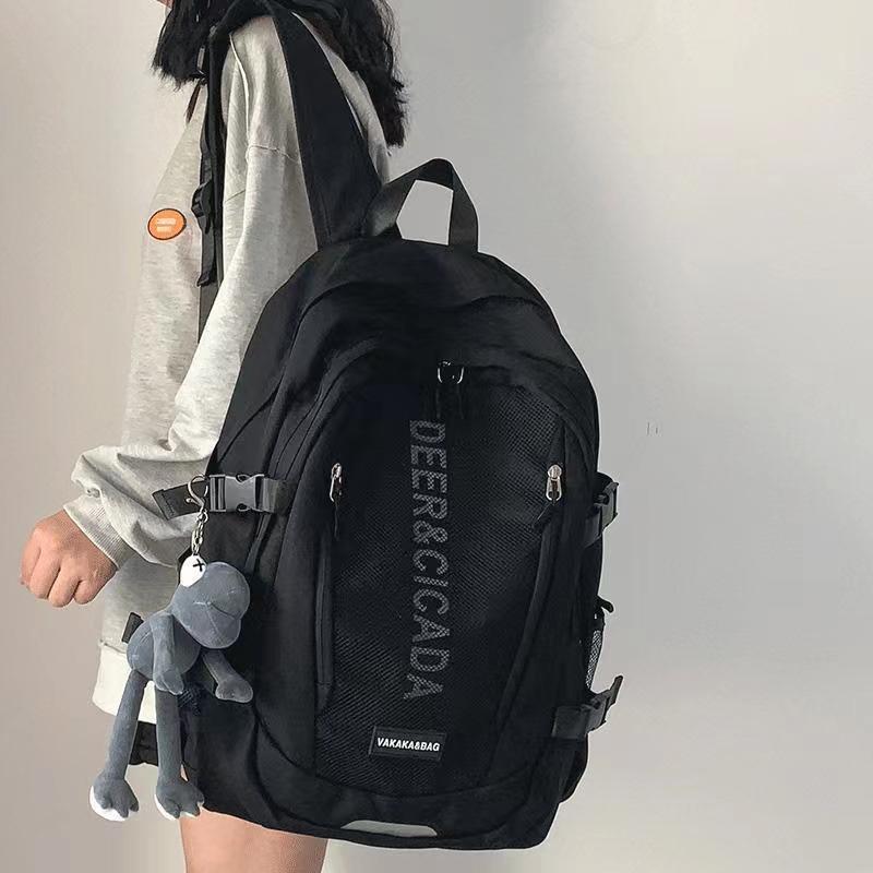 Unisex Schoolbag Female Bags College Student Simple Leisure Travel Computer Backpack with Cute Pendant Large Capacity Backpacks for School