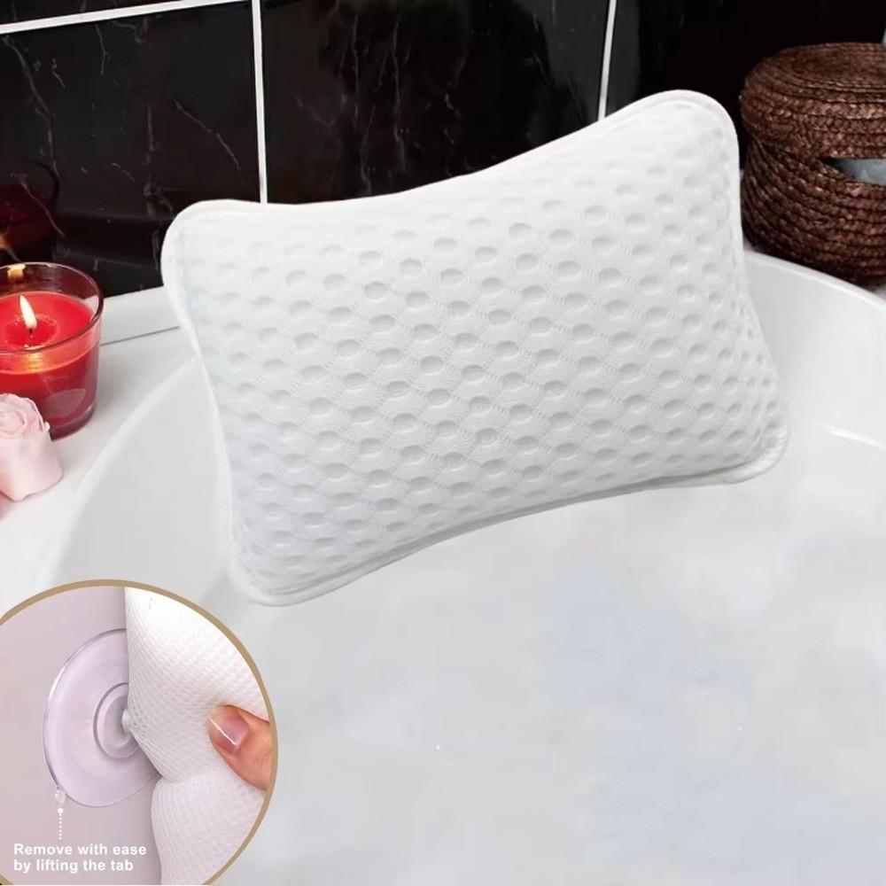 New Soft SPA Bath Pillow Polyester 2 Suction Cup Bathroom Headrest Anti-slip Breathable Neck Pillow Home Supplies