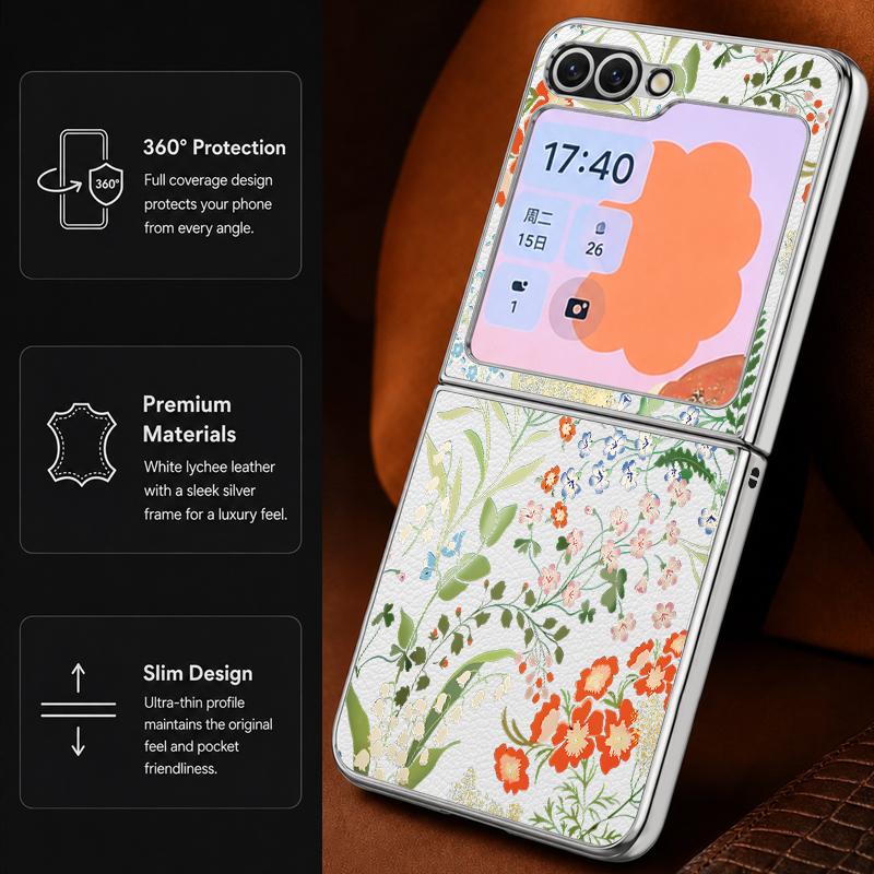 Vintage Strawberry Flower Print Case For Samsung Z Fold 8 Ultra 7 6 5 Luxury Plating Leather Skin Hard Phone Cover For Galaxy Z Fold8 Fold7 Fold6