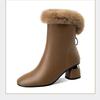 Mode Ko Läder Äkta Läder Dam Korta Stövlar,Kaninpäls Vinter Skor,Mode Mammas Stövlar,Mellan Klackar Botas,Svart,Beige,BRUN,
