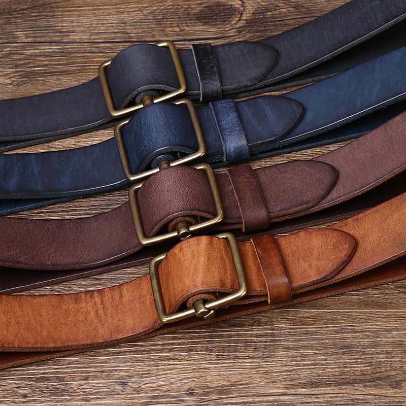New Men's Non Perforated Non Perforated Leather Belt Smooth Buckle Layer Cowhide Retro Simple Versatile Cowboy Belt