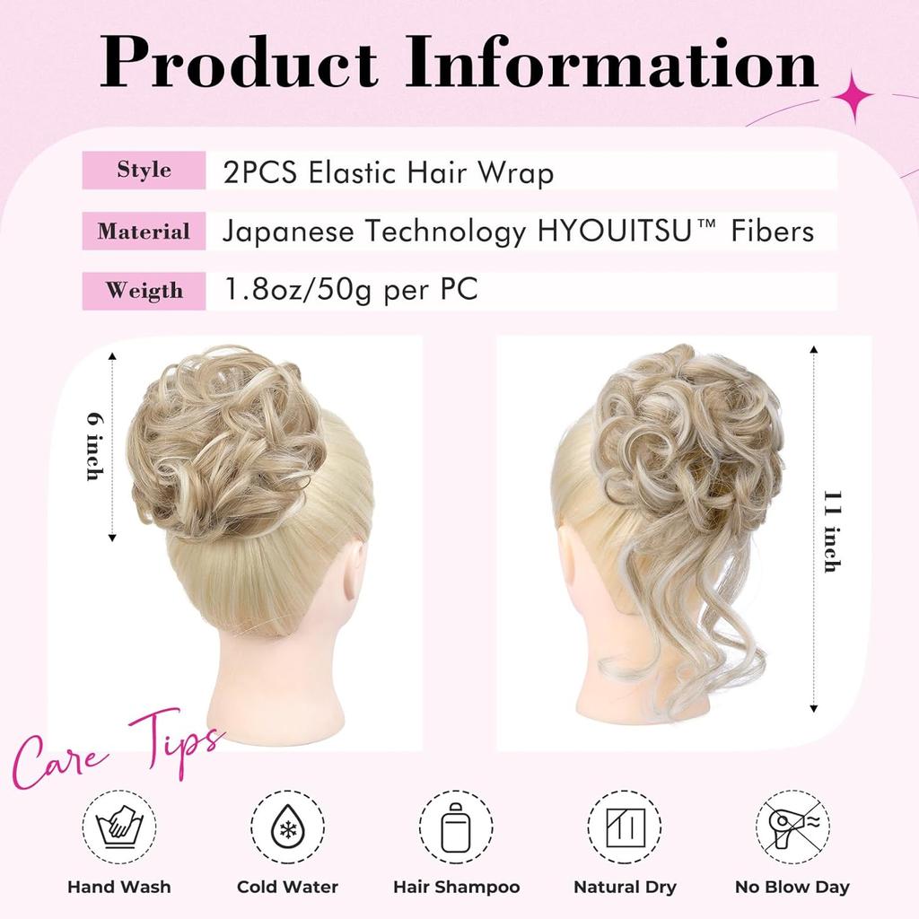 Extension per capelli con chignon spettinato, fermaglio per capelli, chignon riccio, ondulato, spettinato, extension per capelli sintetici per donna, biondo misto castano