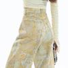 Gelbe Retro-Jeans mit hohem Bund, Batikmuster und weitem Bein für den Sommer