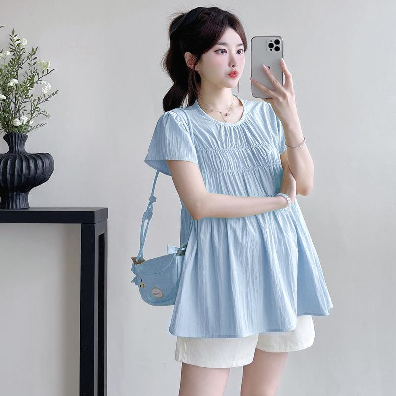

2026 Chic Maternity Summer Sweet Doll Shirt - Loose, Slimming Short Sleeve Top for Moms XL синій