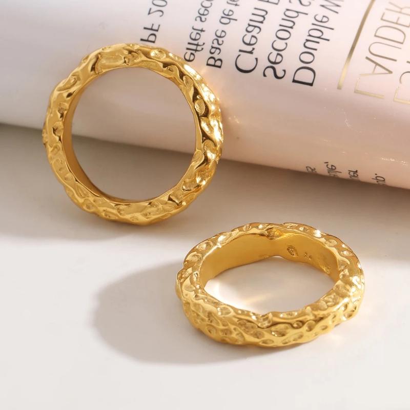 Trendy Stainless Steel Texture Rings for Women 18K Gold Plated Waterproof Unique Finger Ring Charm Luxury Jewelry