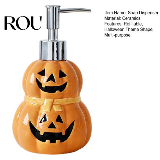 Empty Lotion Container Halloween Ceramic Ghost Soap Dispenser, with Stainless Steel Pump, Pumpkin Refillable Hand Bottle Liquid Container, Shower Gel