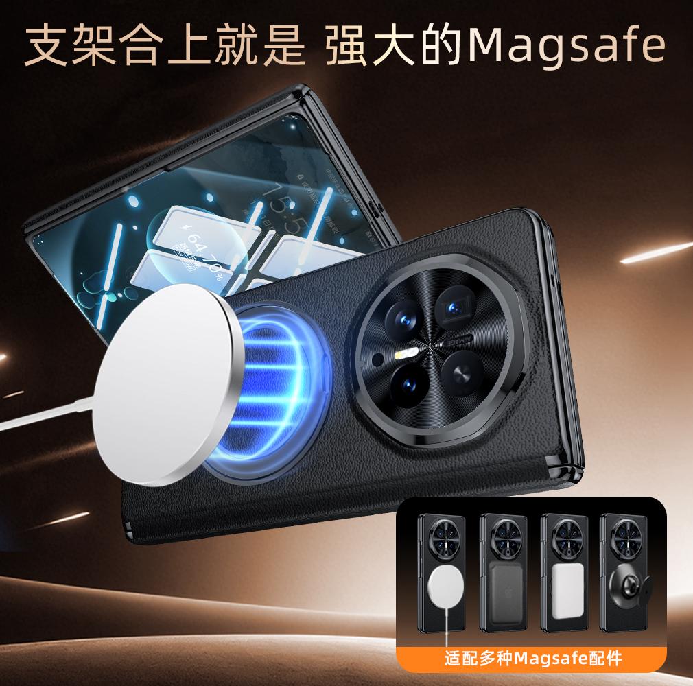 Für Honor Magic V6 Echte Leder Handyhülle Magnetischer Ständer Zweiaxiale Scharnierhülle und Film Integrierter Faltbarer Bildschirmschutz