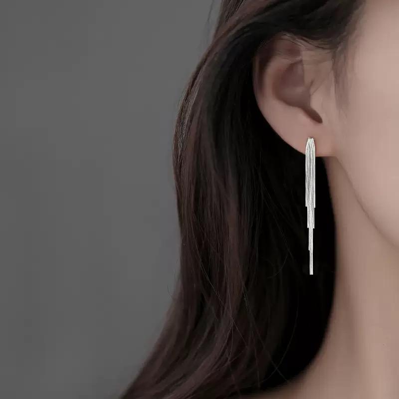 925 Silver Vintage Earrings For Women Trendy Simple Star Long Tassel Earring Jewelry Prevent Allergy Party Accessories