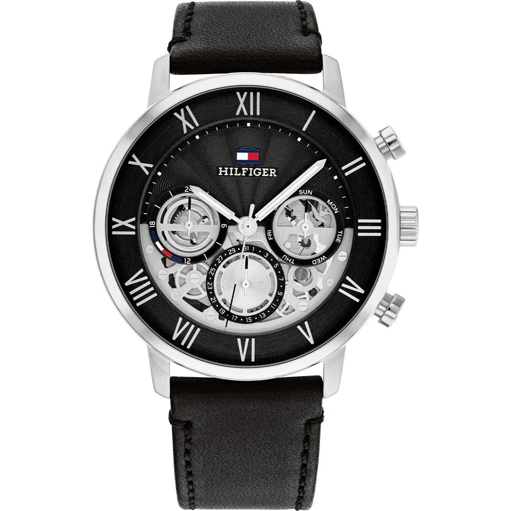 Tommy Hilfiger Men s Skeleton Chronograph Quartz Watch Black Dial Black Leather Strap 1710565 чёрный