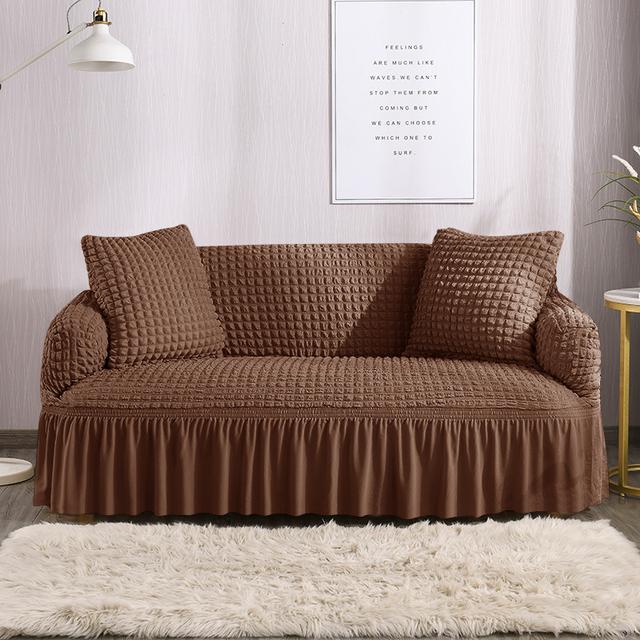 Ruffled Seersucker Sofa Cover for Living Room Thick Elastic Solid Stretch Couch Slipcovers 1/2/3/4 Seater Sofa Armchair Cover