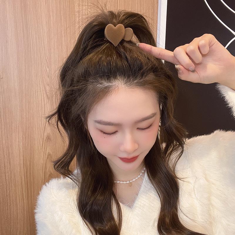 Retro Flocking Love Hairpin Female Back of Head High Ponytail Grab Clip Simple Cute Clip Headdress
