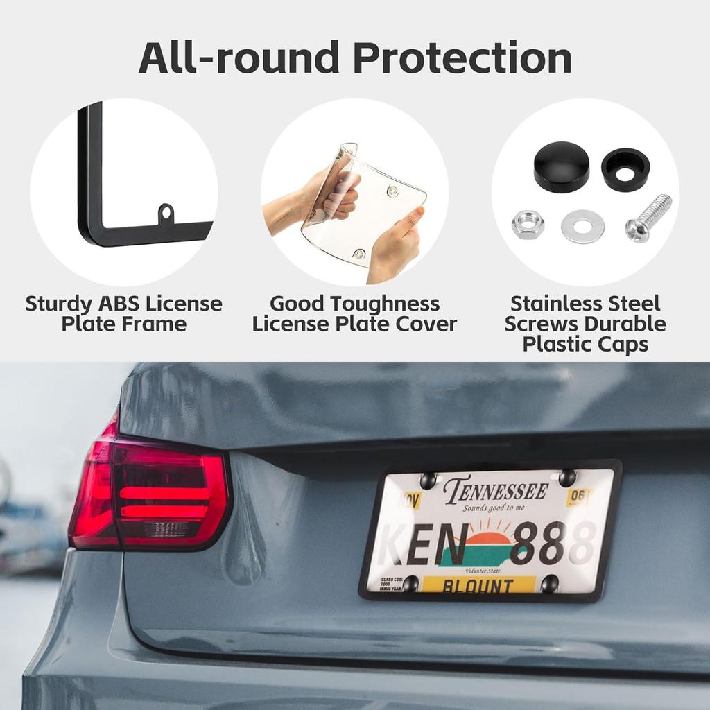 License Plate Cover & Frames, 2 Pack Clear License Plate Protector, ABS Car Front/Rear License Plate Frame With Screws Caps, Fit Any Standard US