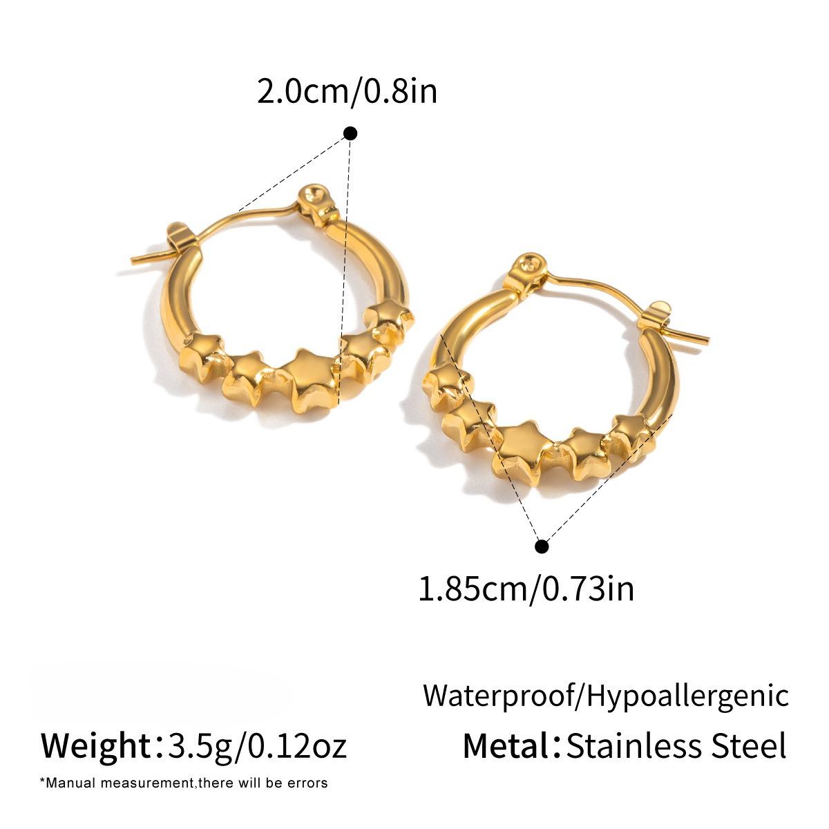 Модные Звездные Серьги-Кольца Yori Гипоаллергенные Простые Повседневные Универсальные Украшения Нержавеющая Сталь Покрытие PVD Водонепроницаемые